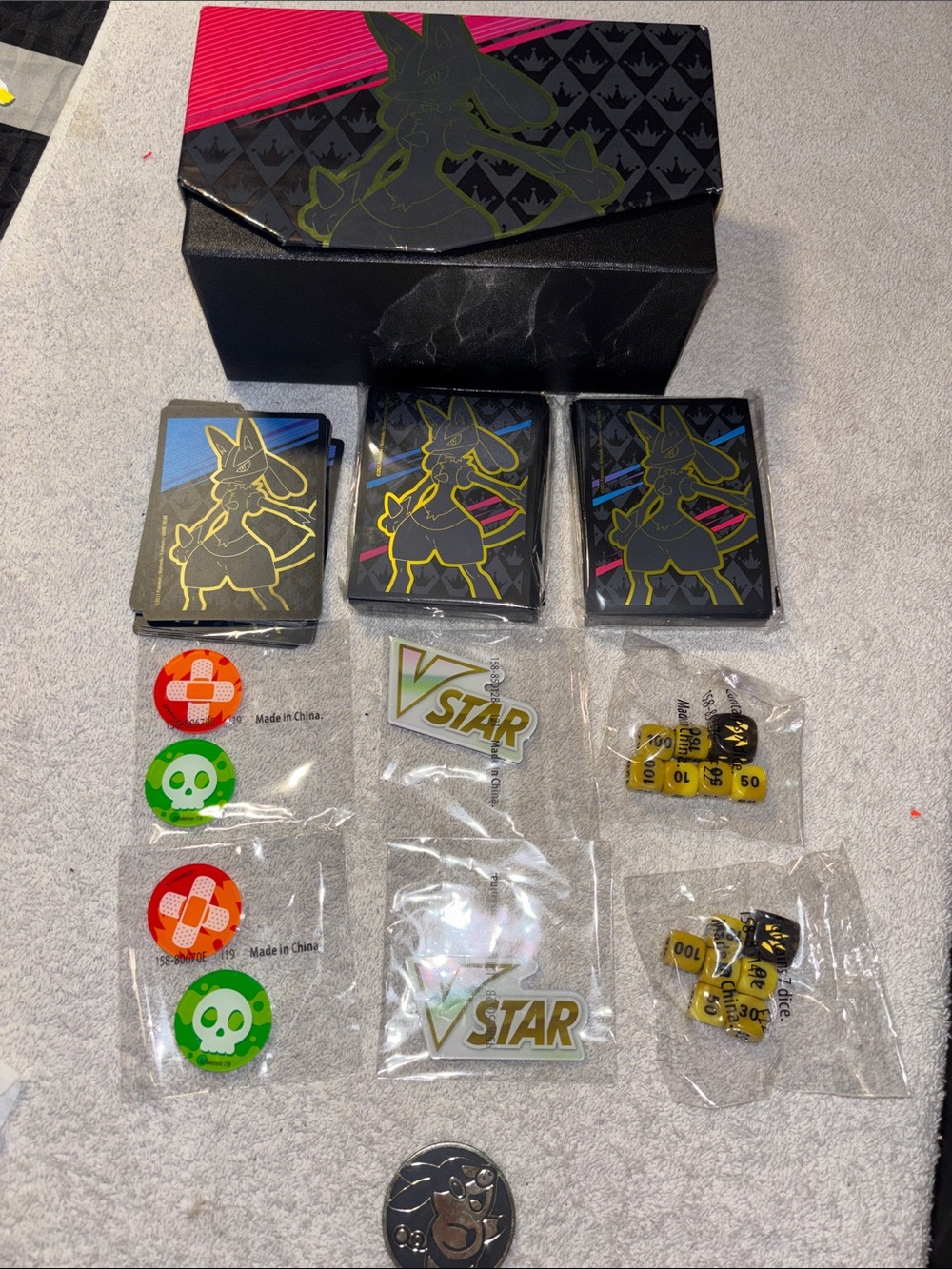 Pokemon Black Yellow Blue VSTAR Deck Box with Coin Tokens Dice